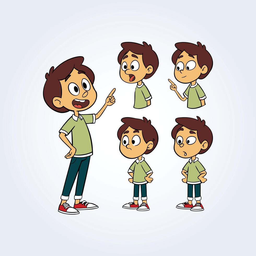 Cartoon boy with different facial expressions vector