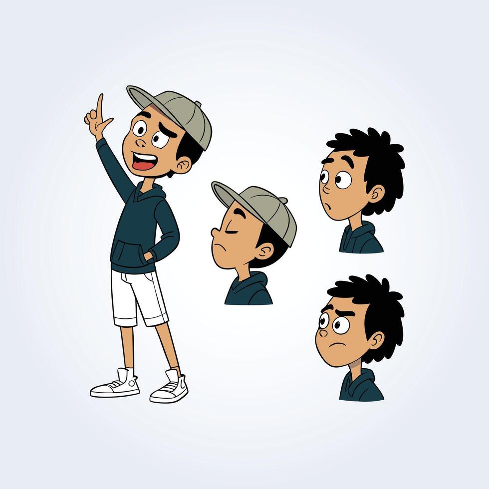 Animated boy character in different poses vector