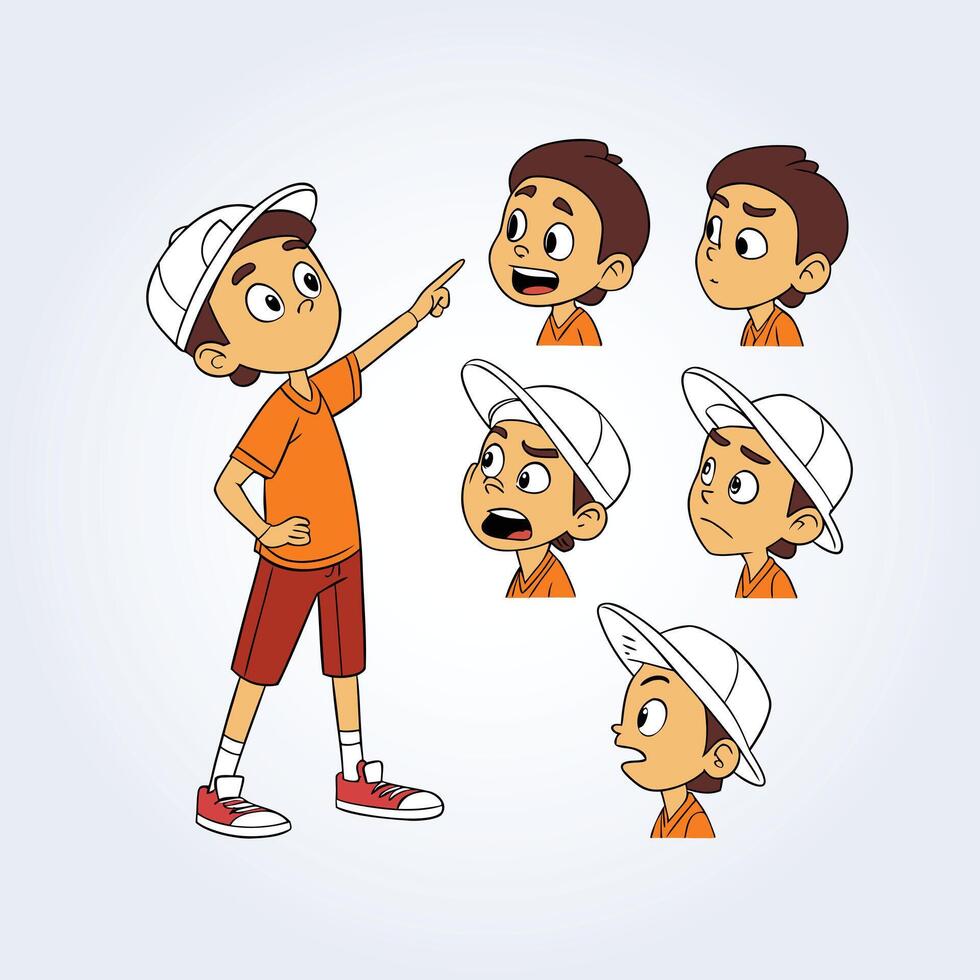 Animated boy showing different faces vector