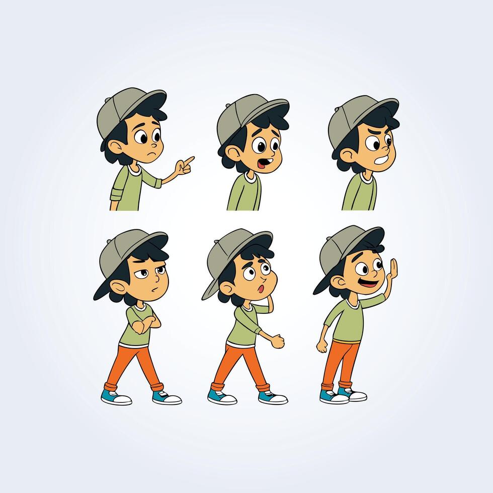 Cartoon boy showing various expressions vector