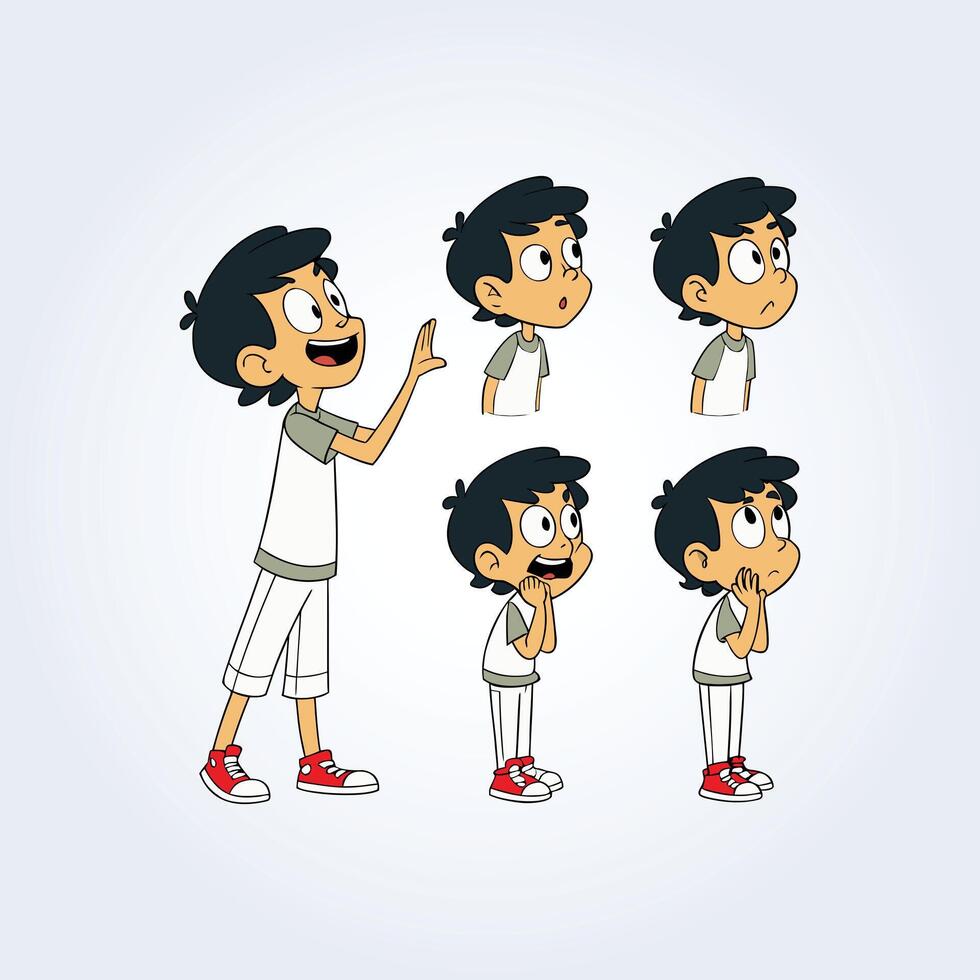 Cartoon boy displaying multiple emotions vector