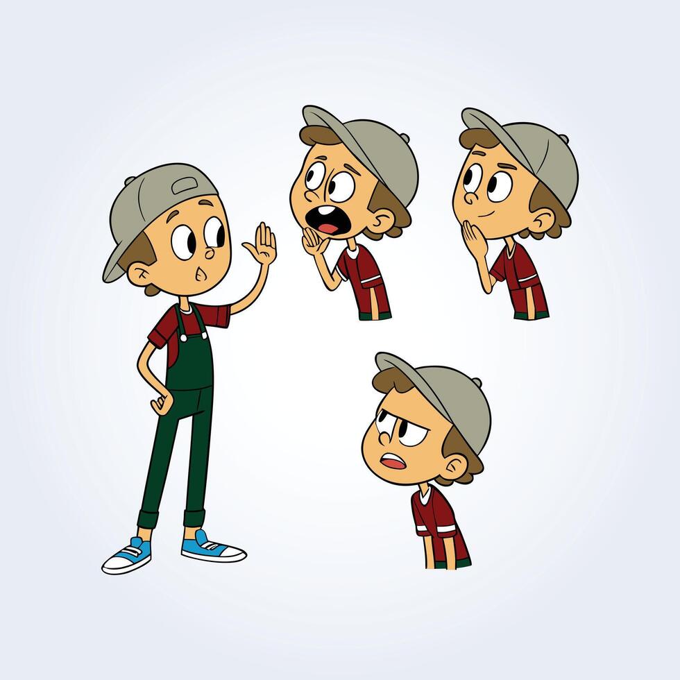 Cartoon boy with various facial expressions vector