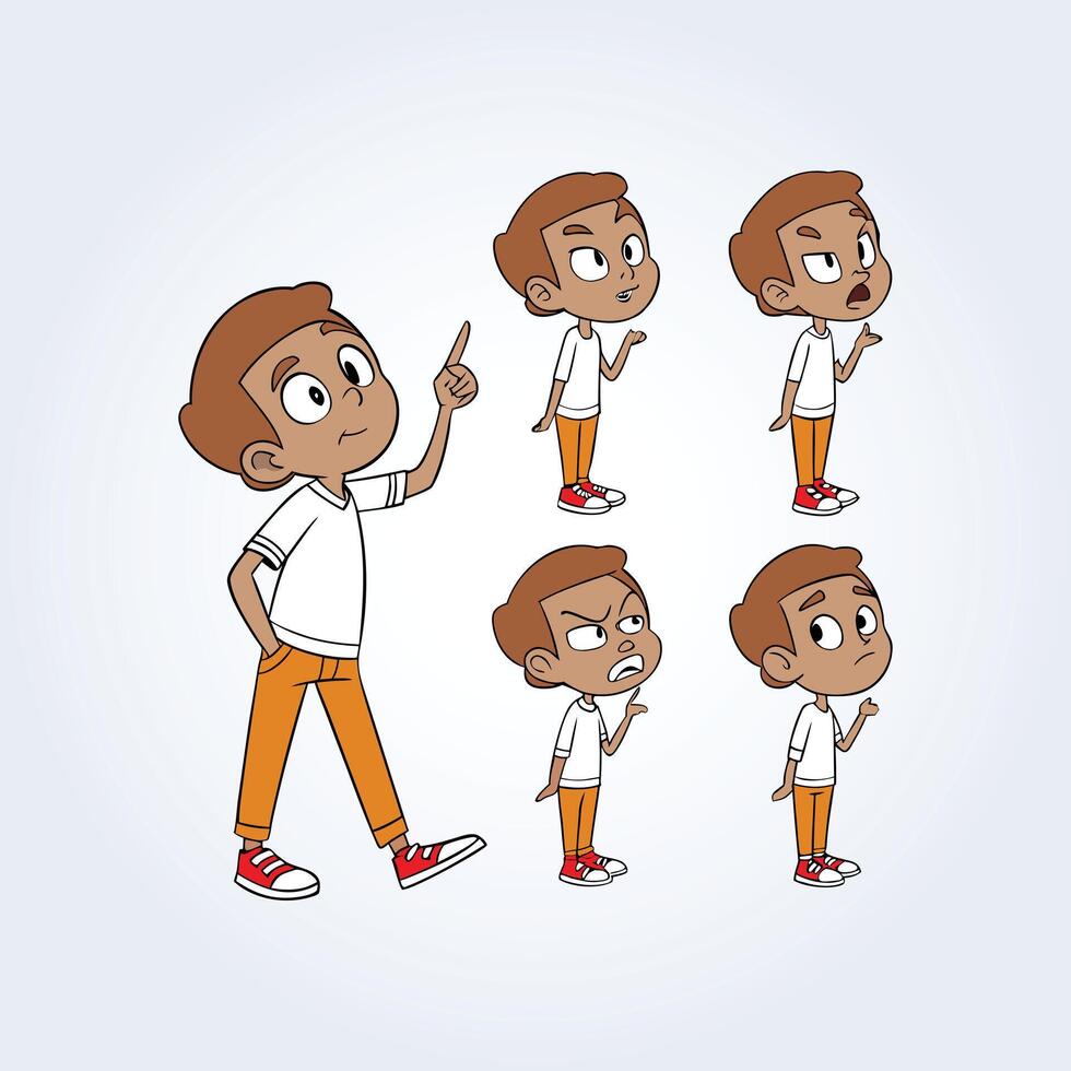 Cartoon boy with various expressions vector