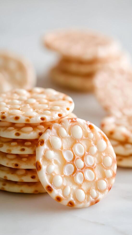 Crispy Rice Cakes with a Glossy Honey Glaze and Bubbles. photo