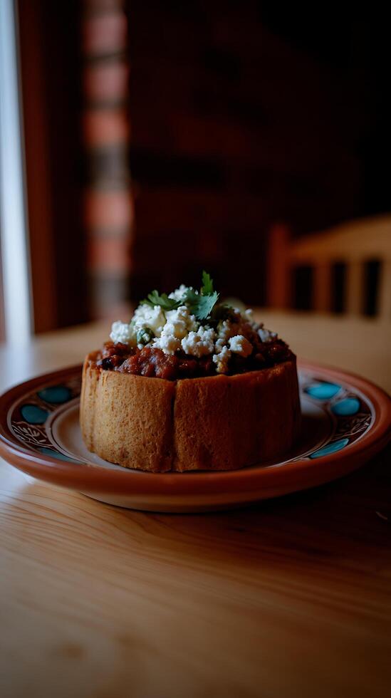 Savory Savory Sweet Tart with Feta Cheese and Herbs on Rustic Plate. photo