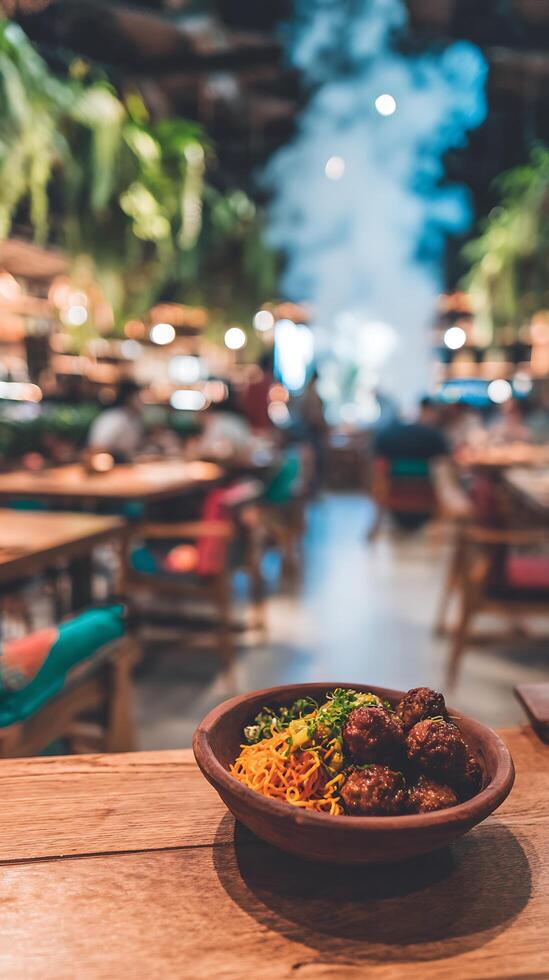 Delicious Meatballs and Noodles Served in a Restaurant photo