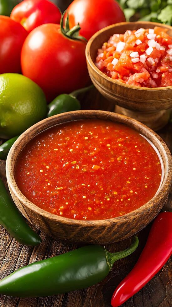 Fresh Salsa and Ingredients For a Fiery Authentic Mexican Dish. photo