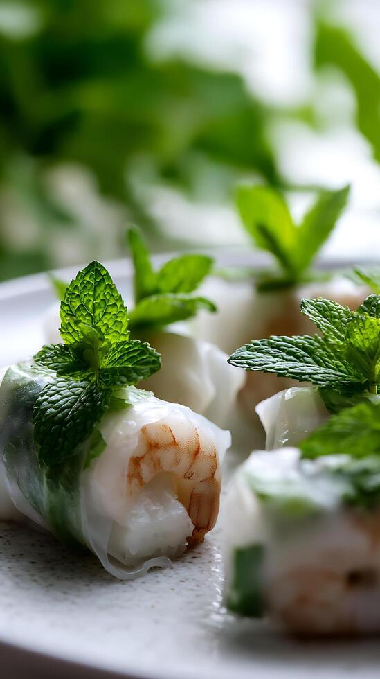 Fresh Shrimp Rolls with Mint A Healthy Vietnamese Appetizer Delight photo