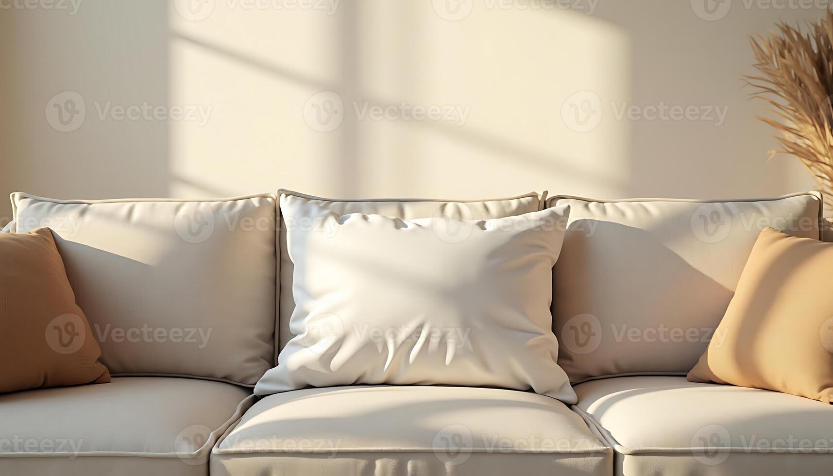Sofa with Cushions in Sunlight Simple Interior Design photo