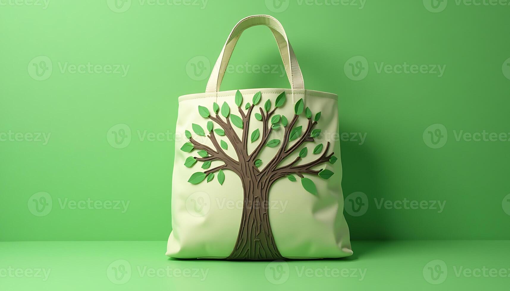 Tote Bag with Tree Design on Green Background photo