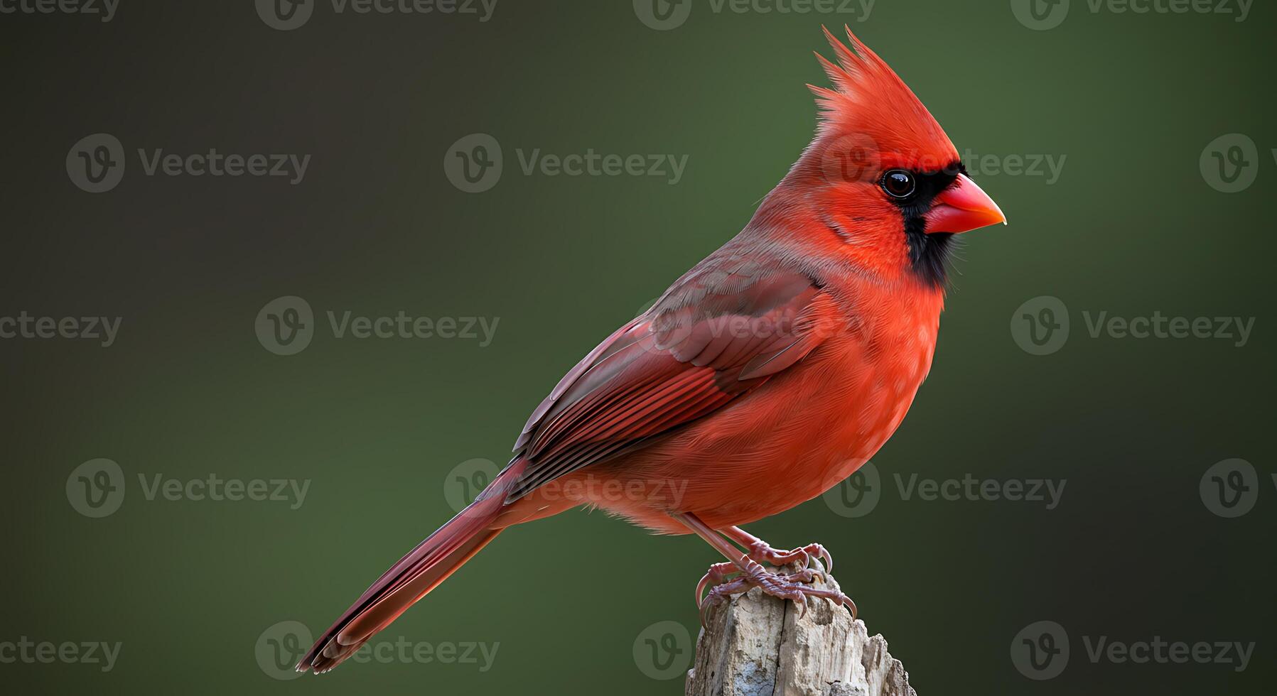 A red bird with a black beak and red feathers photo