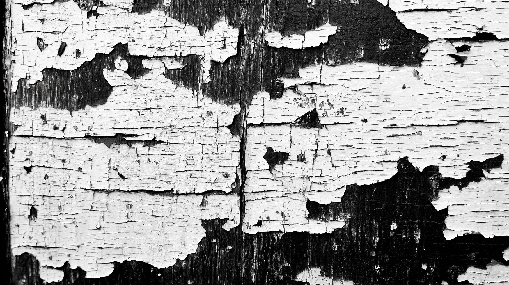 Weathered Peeling Paint Texture on Old Wooden Surface in Black and White photo