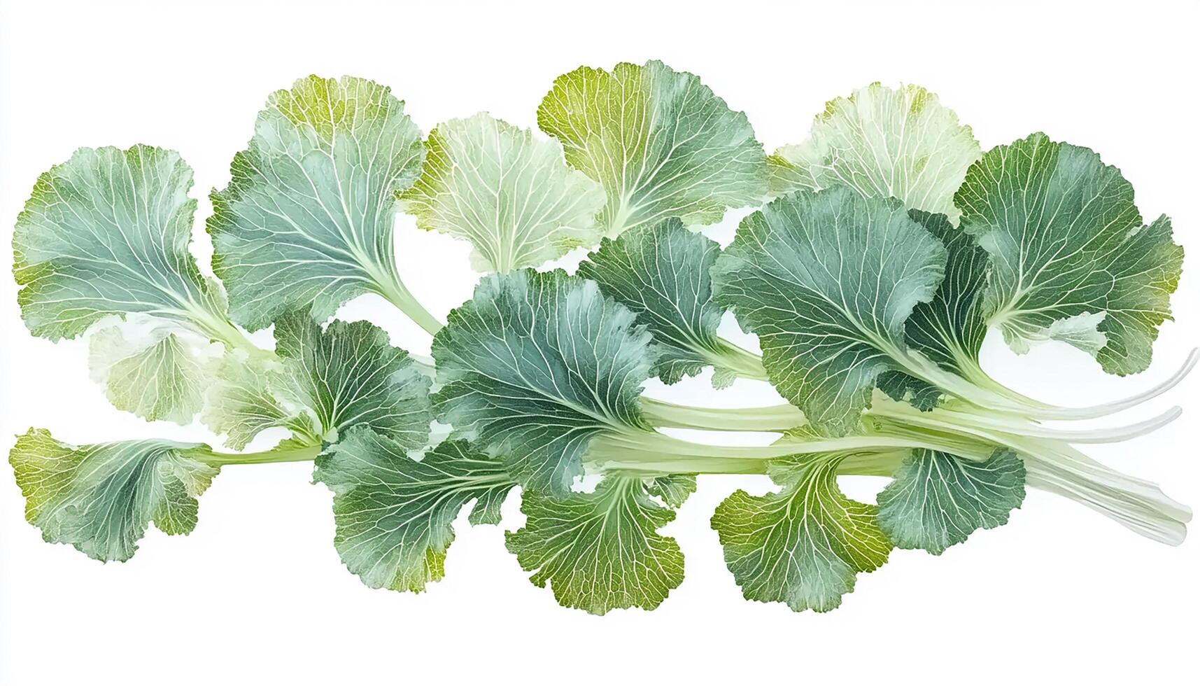 A watercolor painting of collard greens with detailed leaf veins on a white background art photo