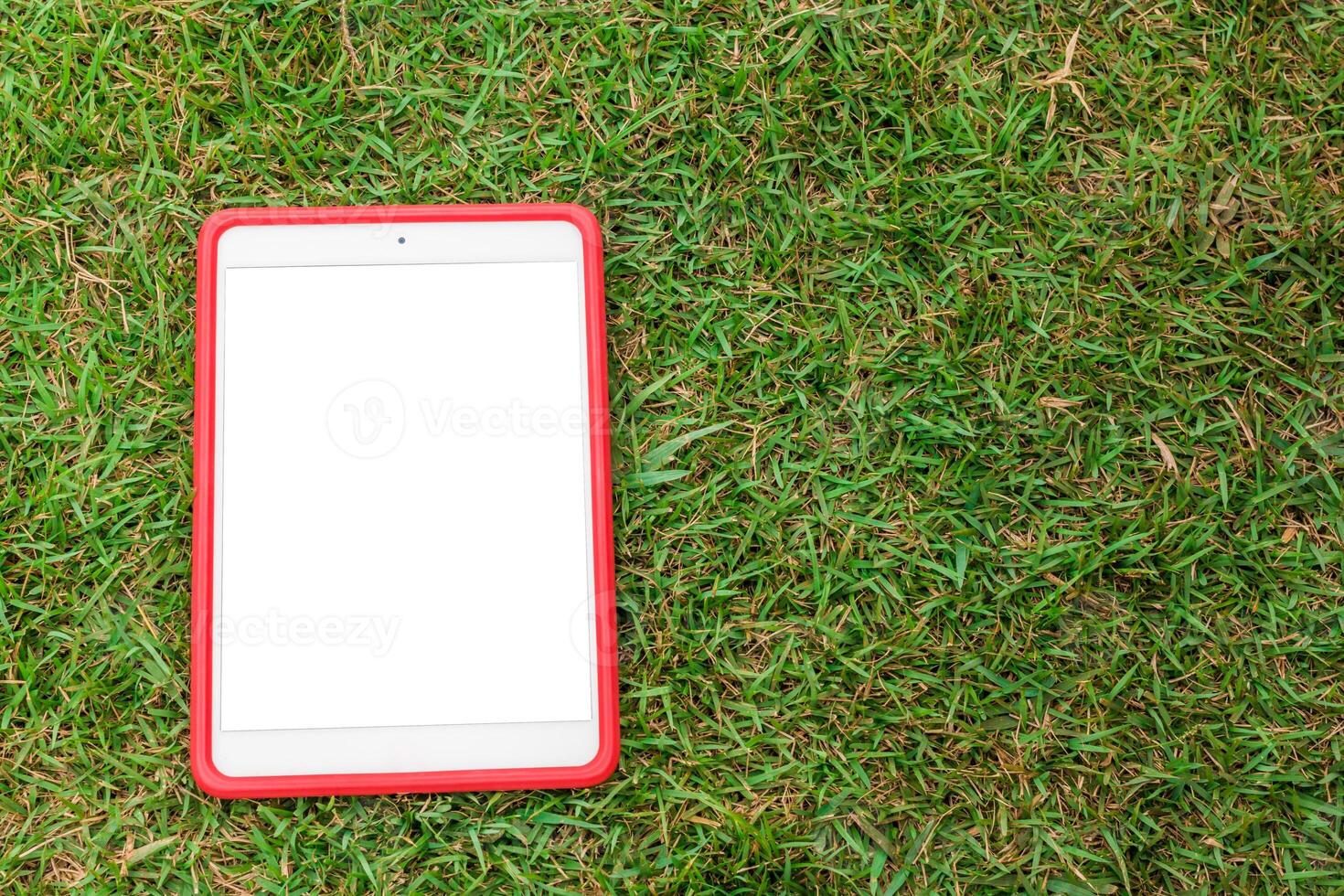 Tablet phone on the grass photo