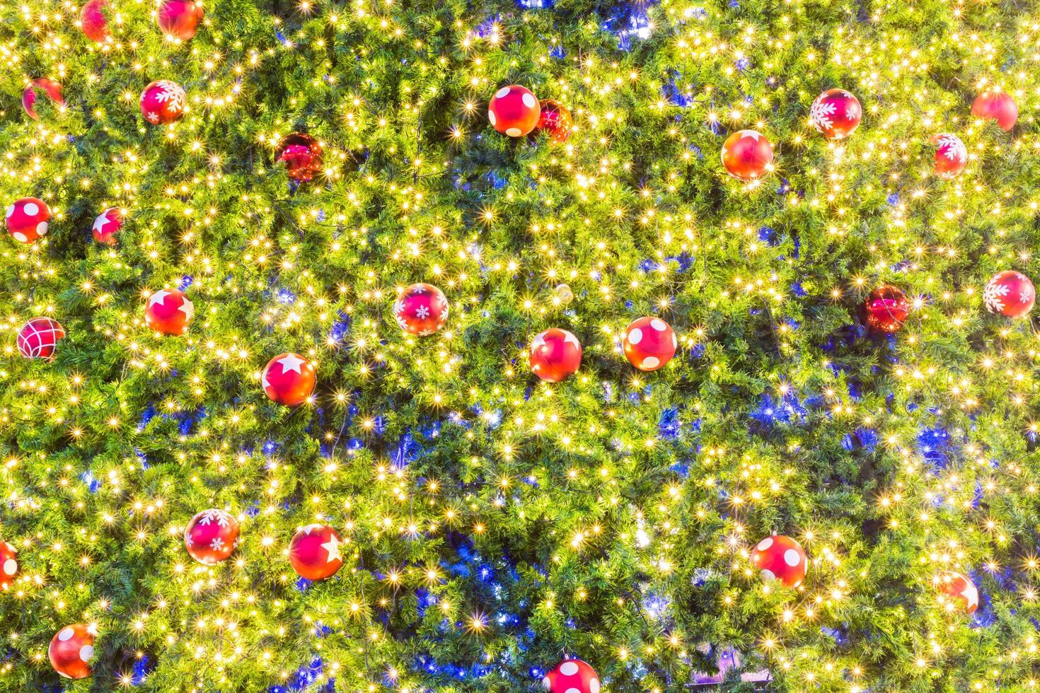 A christmas tree with many red and blue balls photo