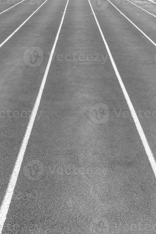 Black and white image of a running track photo