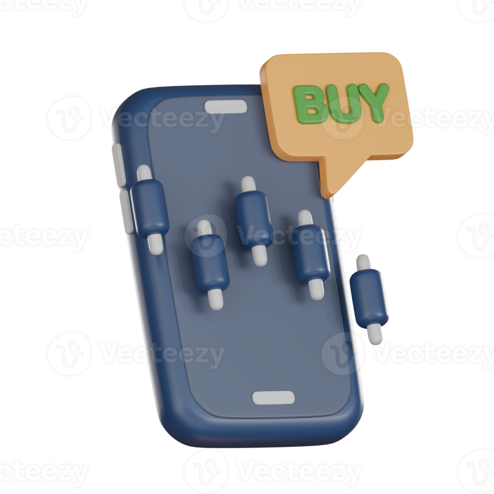 3D Investment icon concept. Mobile phone with stock chart for buy png