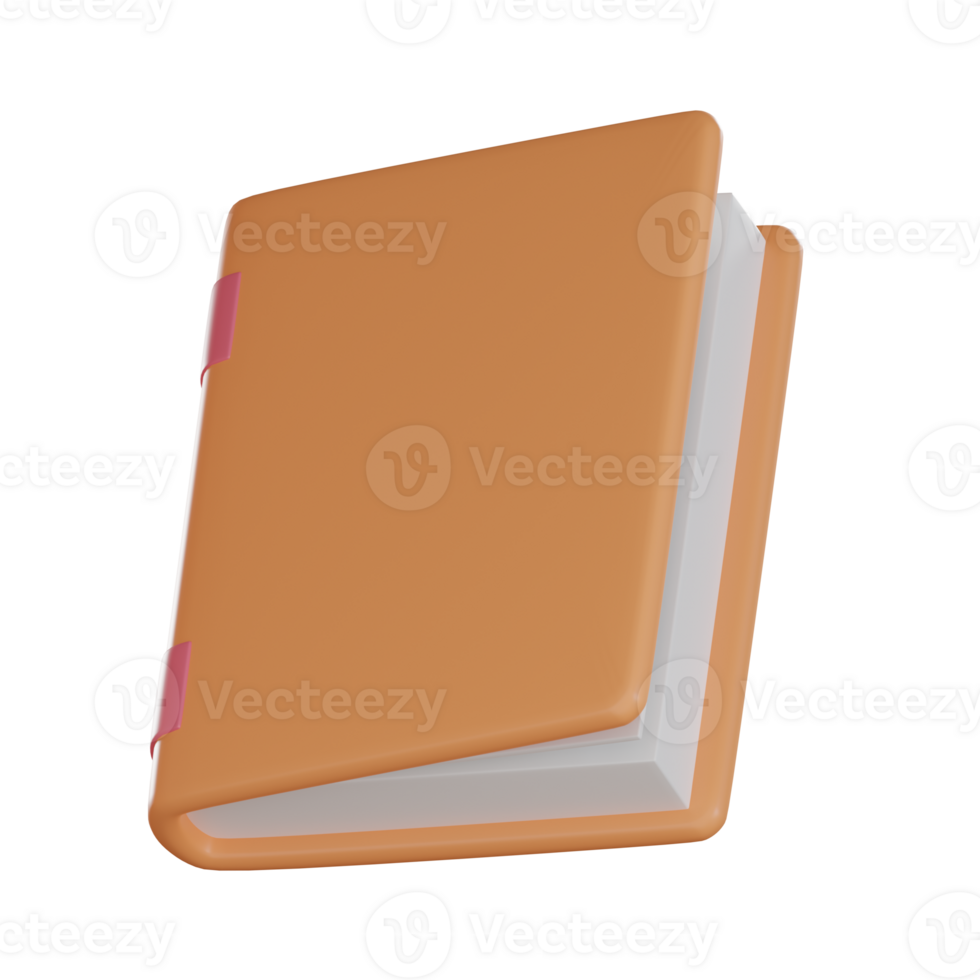 Education 3D icon illustration, Notebook with a leather cover and colored clips. png