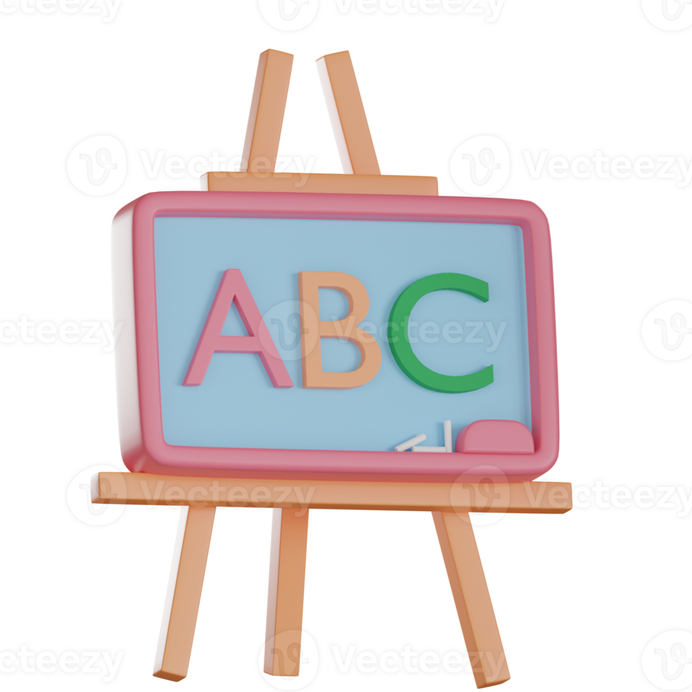 Education 3D icon illustration, Colorful ABC letters on an easel board. png