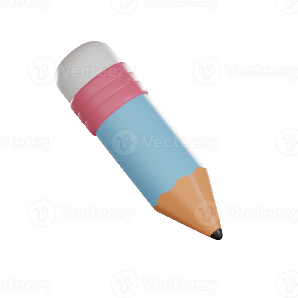 Education 3D icon illustration, Colorful pencil with a rounded top and sharpened tip. png