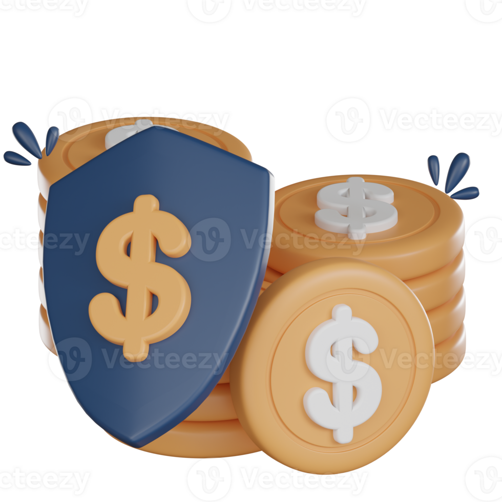Coins with shield symbol for finances png