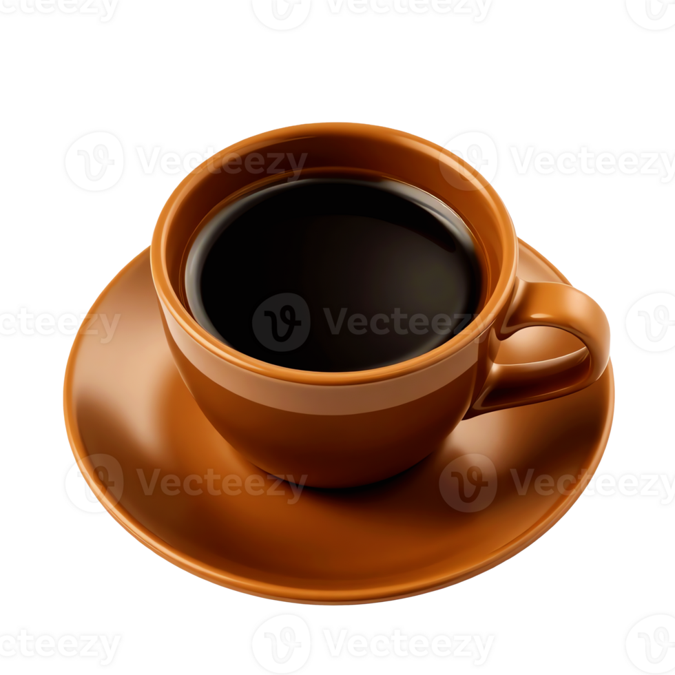 Stylish Brown Coffee Cup with Saucer Filled with Black Coffee on Elegant Surface png