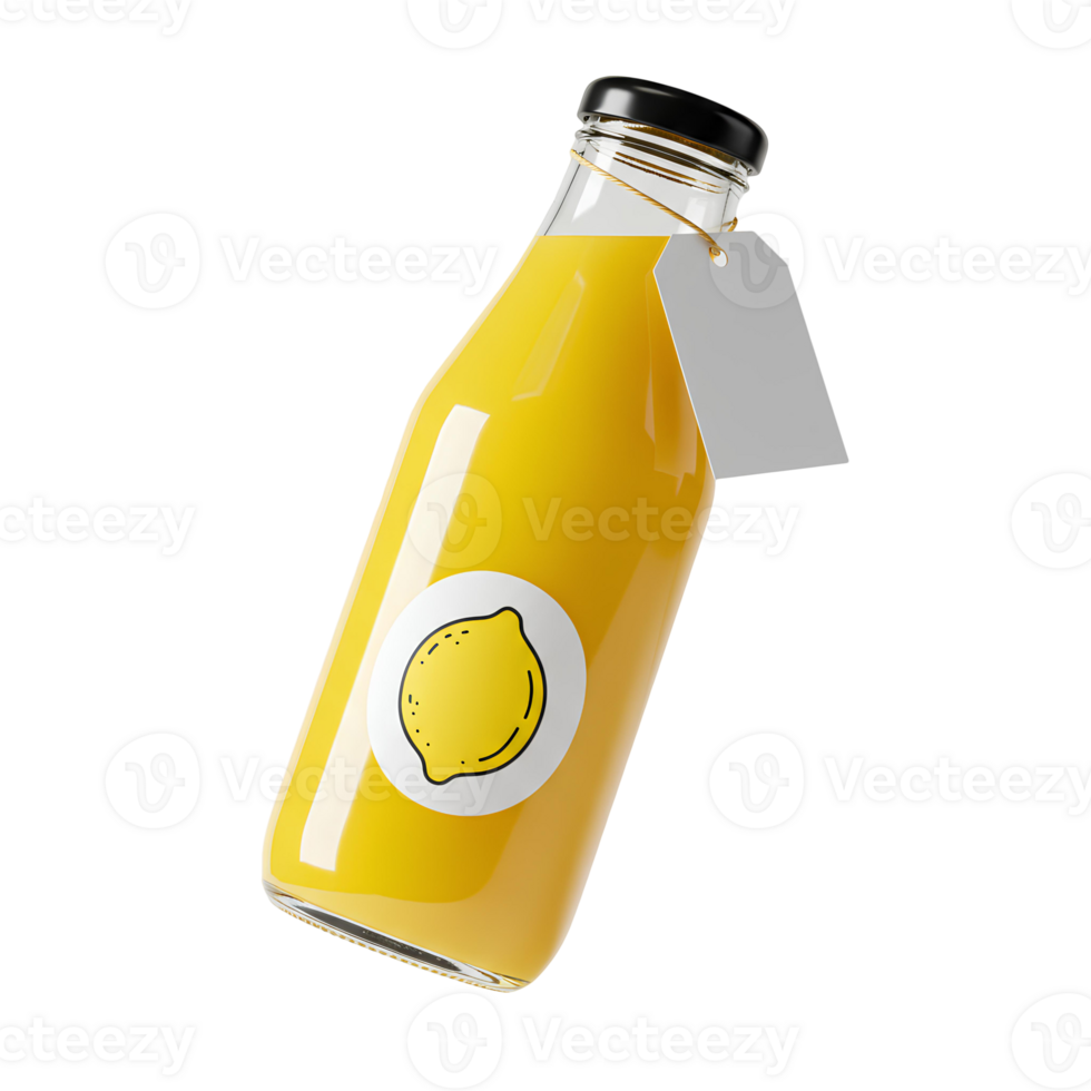lemon juice in glass bottle . Unbranded lemon juice in glass bottle with hand drawn lemon on label isolated. Organic and fresh lemon juice full of vitamins for healthy diet png