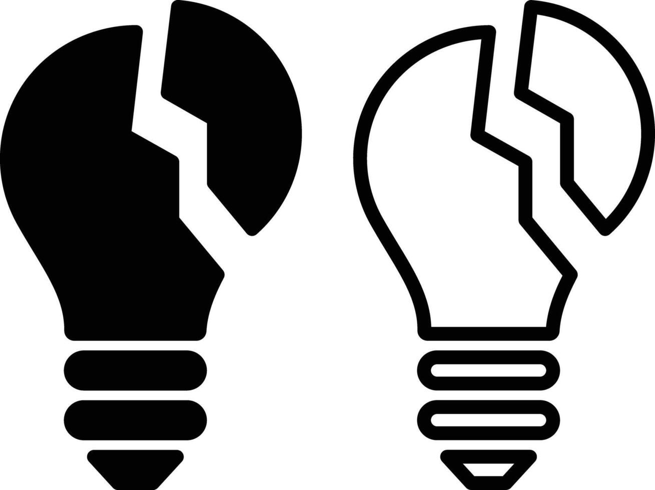 Broken lamp concept on white background. Set of crashed bulb. two light bulbs with broken parts vector