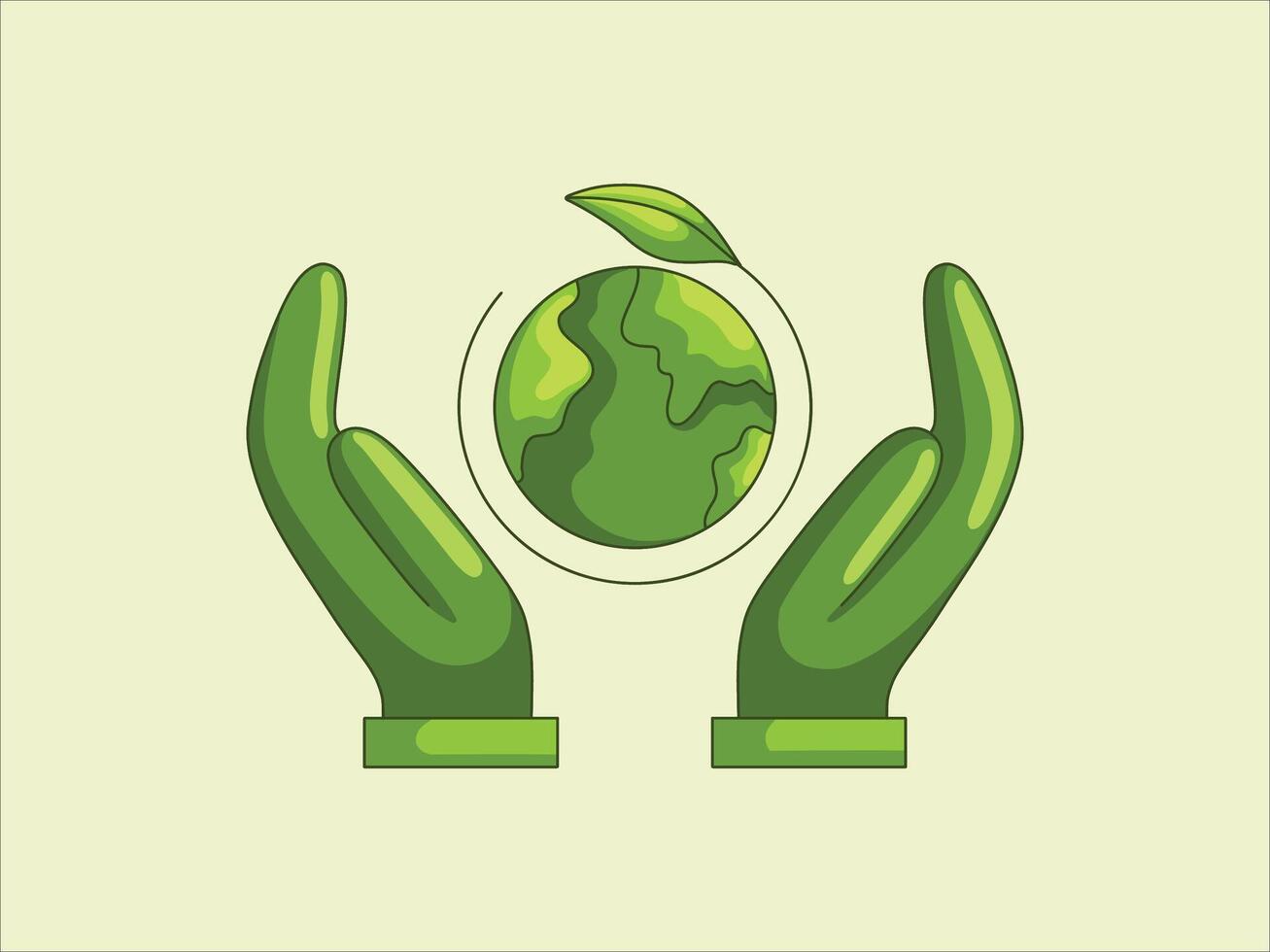 Hands Holding Green Earth with Leaf vector