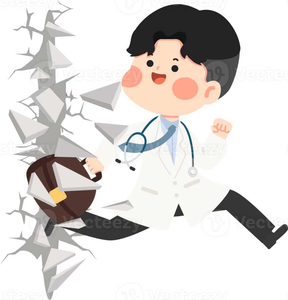 A cartoon doctor running through a wall png