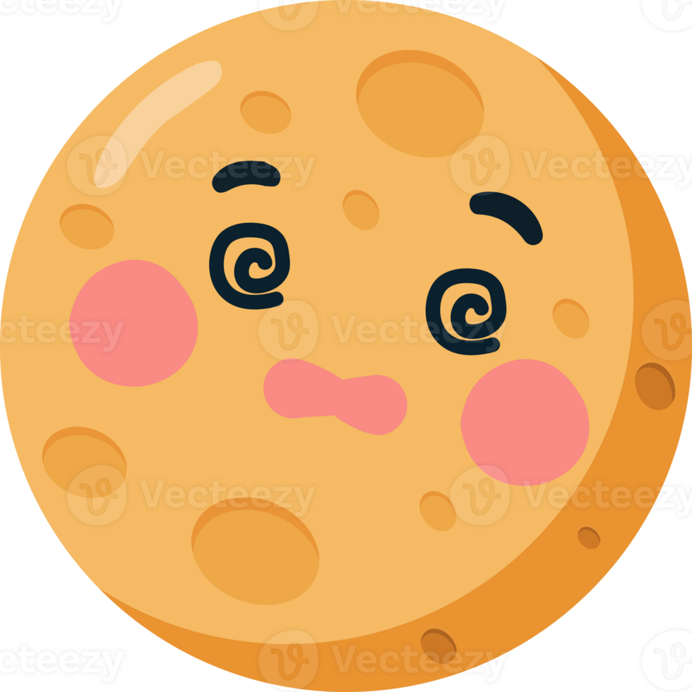 Cartoon moon showing dizziness png