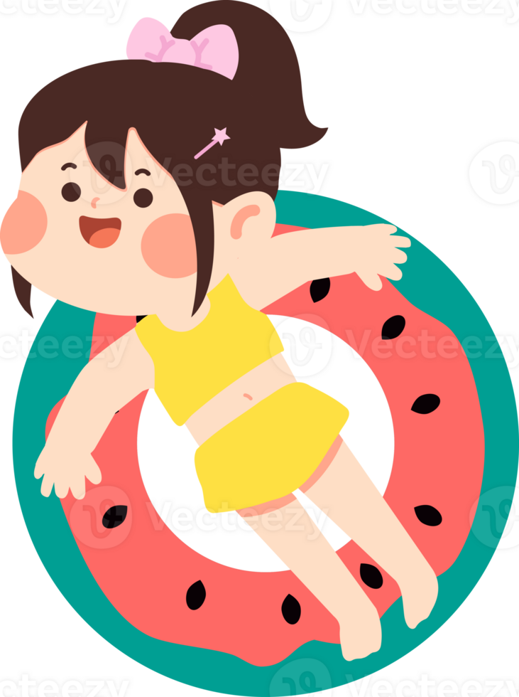 A girl in a swimsuit laying on a watermelon png