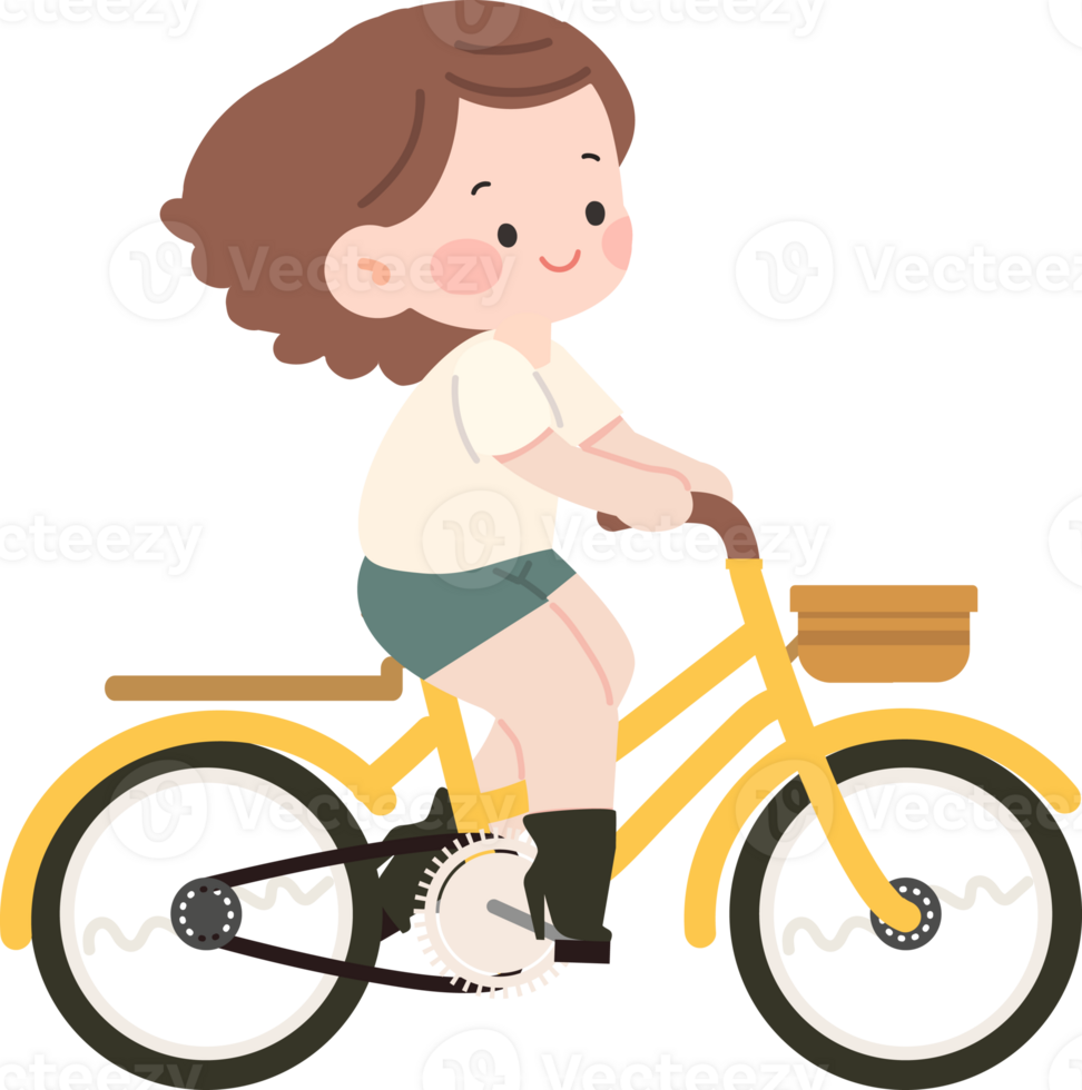 A girl riding a bike with a basket on the back png