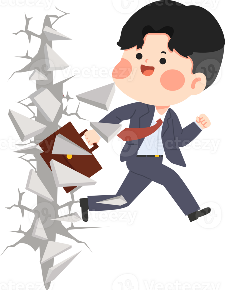 Businessman running through a wall png