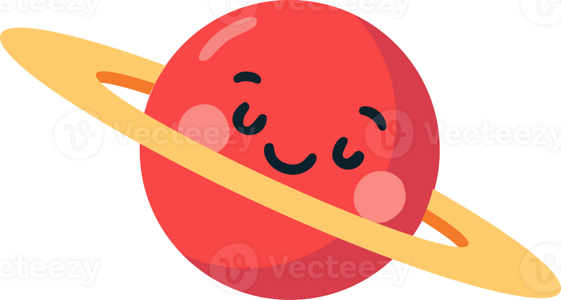 A red planet with a smiley face and a ring around it png