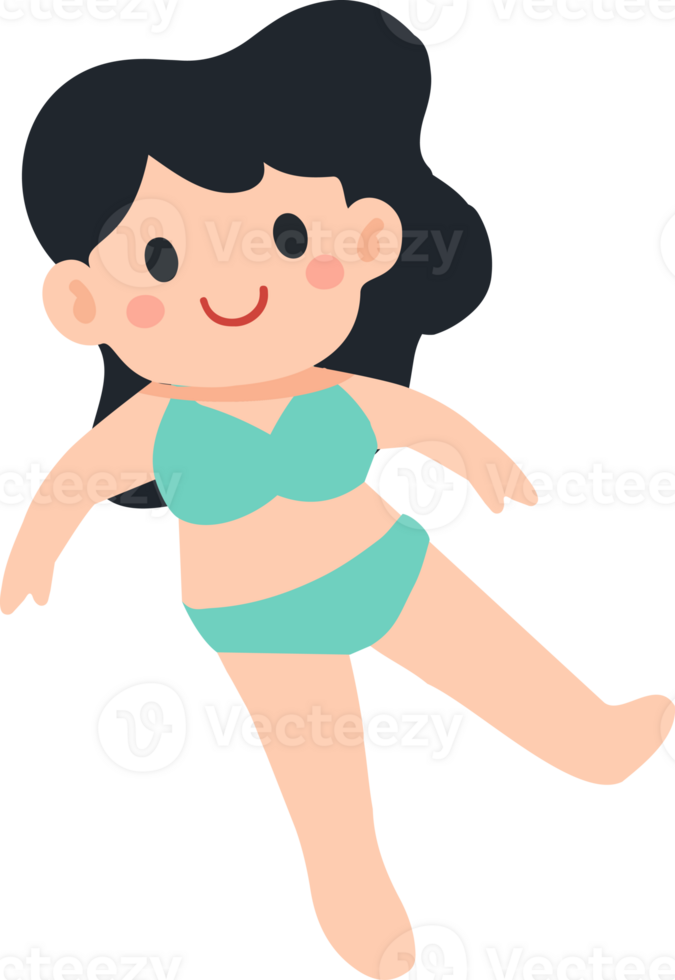 A cartoon girl in a bikini laying on her back png