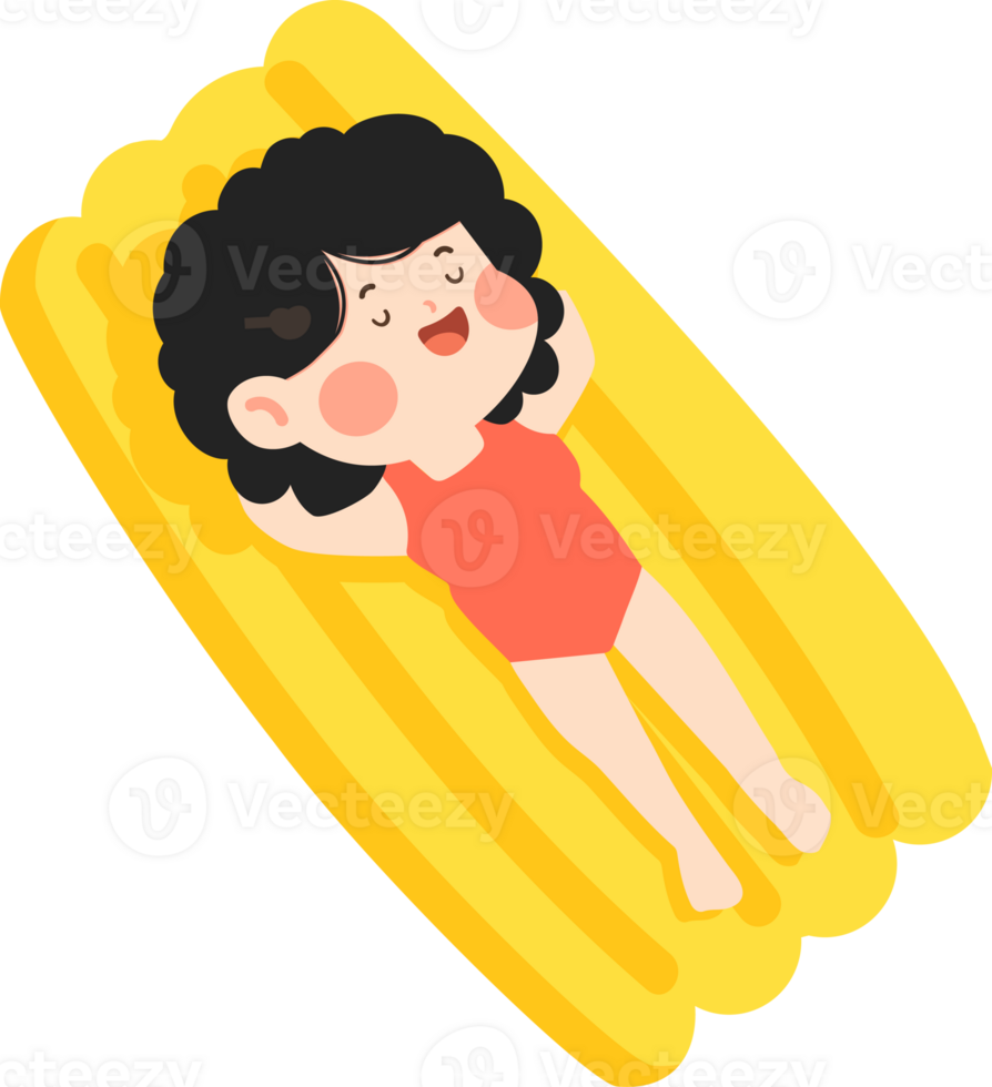 A girl laying on an inflatable mattress png