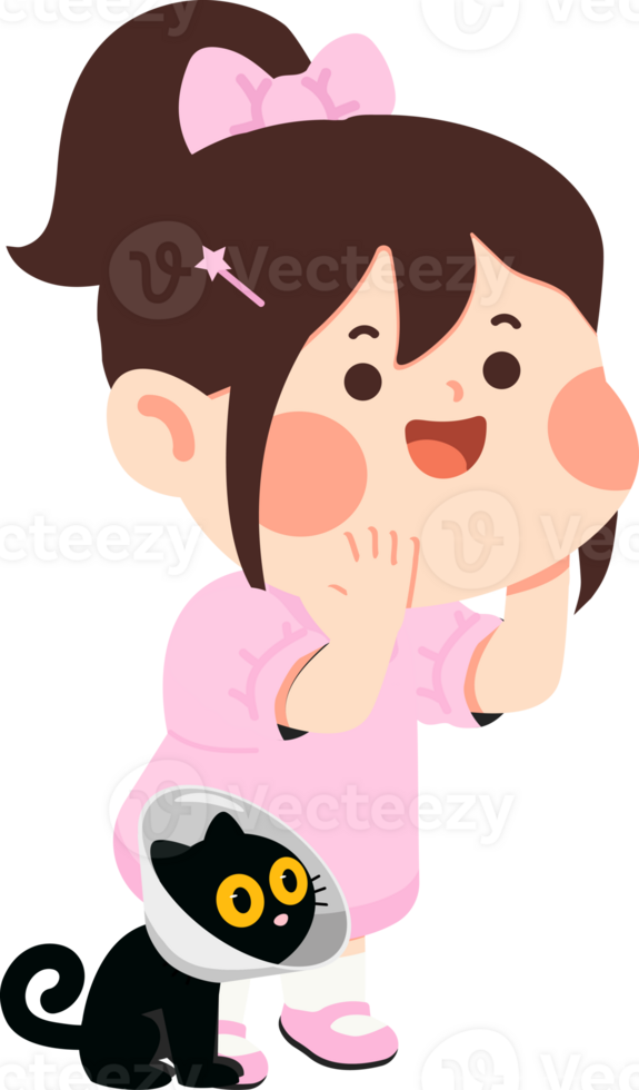 A cartoon girl with a black cat png