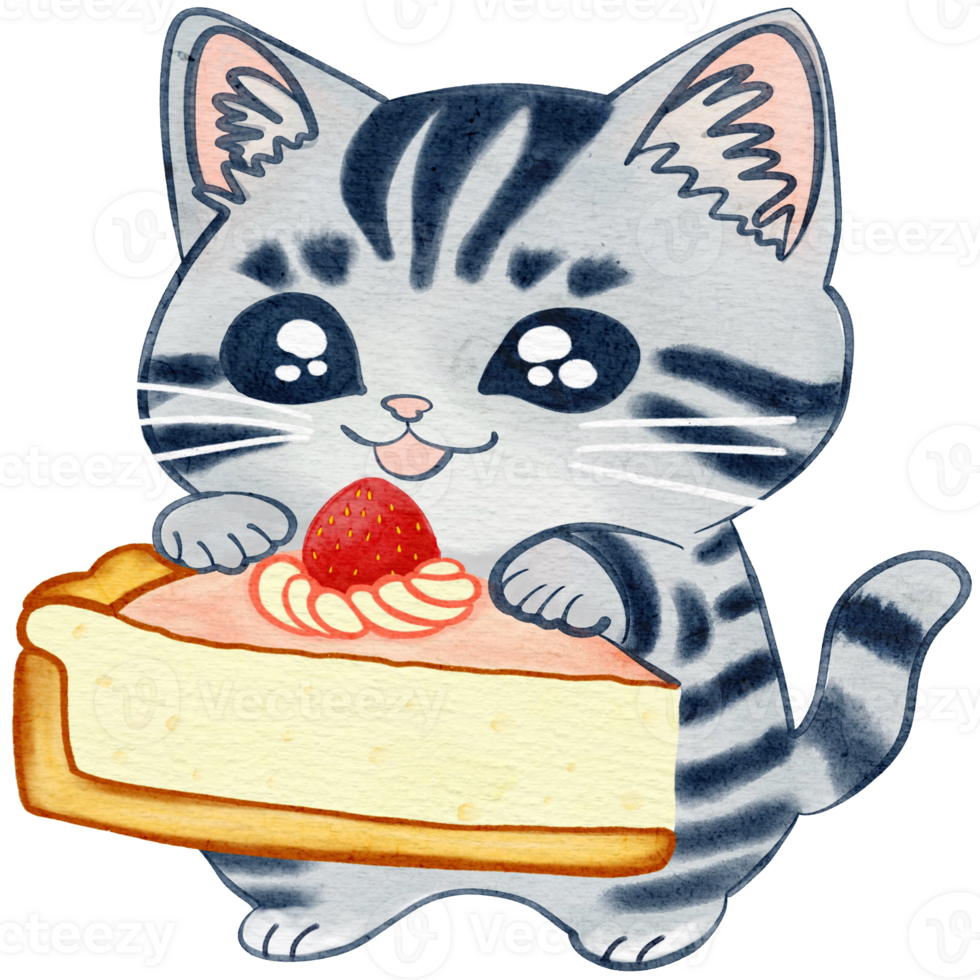 Kawaii Cat and Yummy Cheesecake png