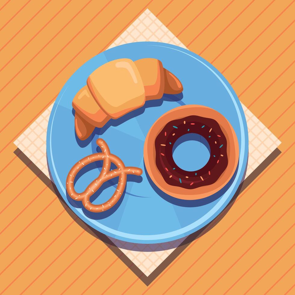 Flat Illustration Donut, pretzel and bread vector