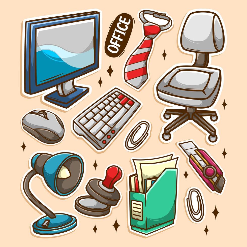 Illustration of office supplies and furniture vector