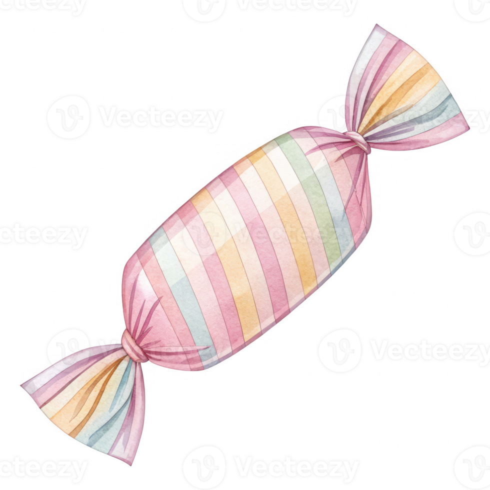 Striped candy wrapper pastel colors watercolor style isolate sweet treat png