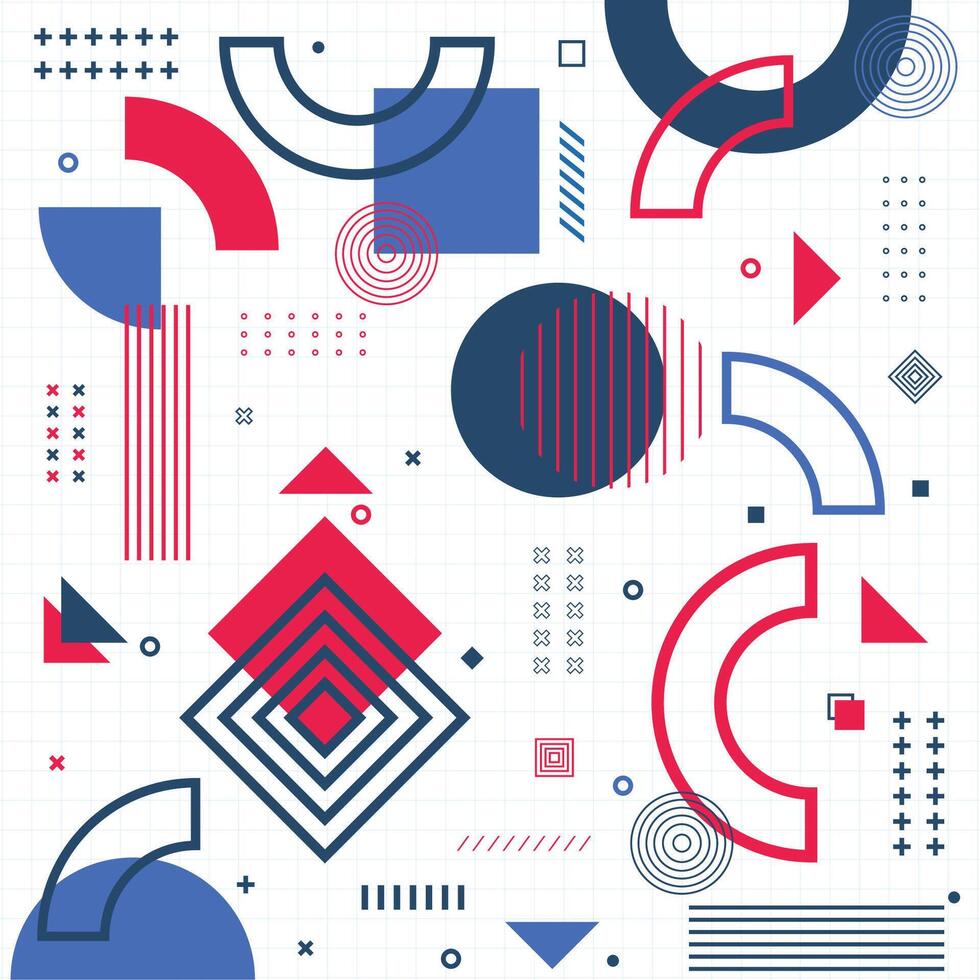 Geometric shapes mega set elements in flat graphic design. Bundle objects of circles, squares, triangles, shape with halftone, dots and lines pattern, waves and curve lines illustration vector
