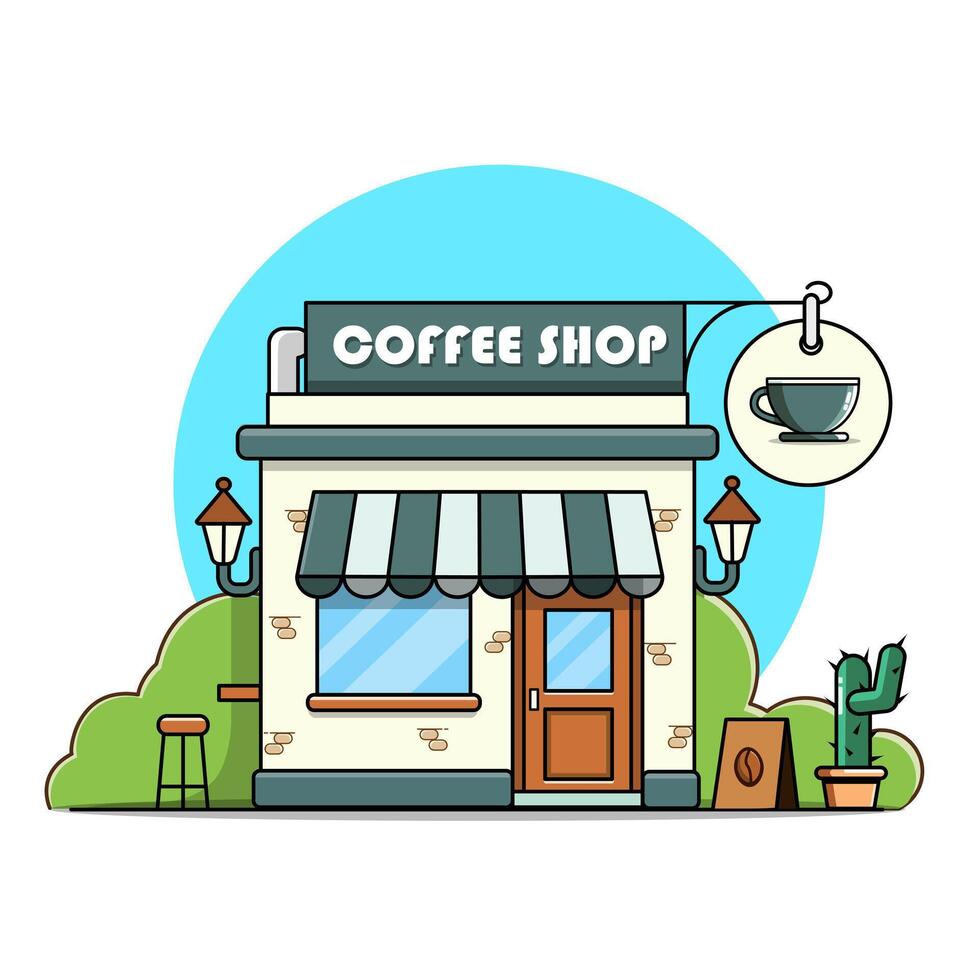 Coffee Shop Illustration Cozy Storefront with a Cup Symbol Vectors Illustration Cartoon Flat Design