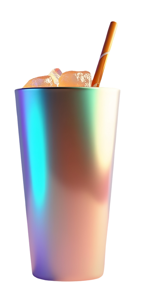 Vibrant iridescent beverage with refreshing ice and straw offers cool, bright png