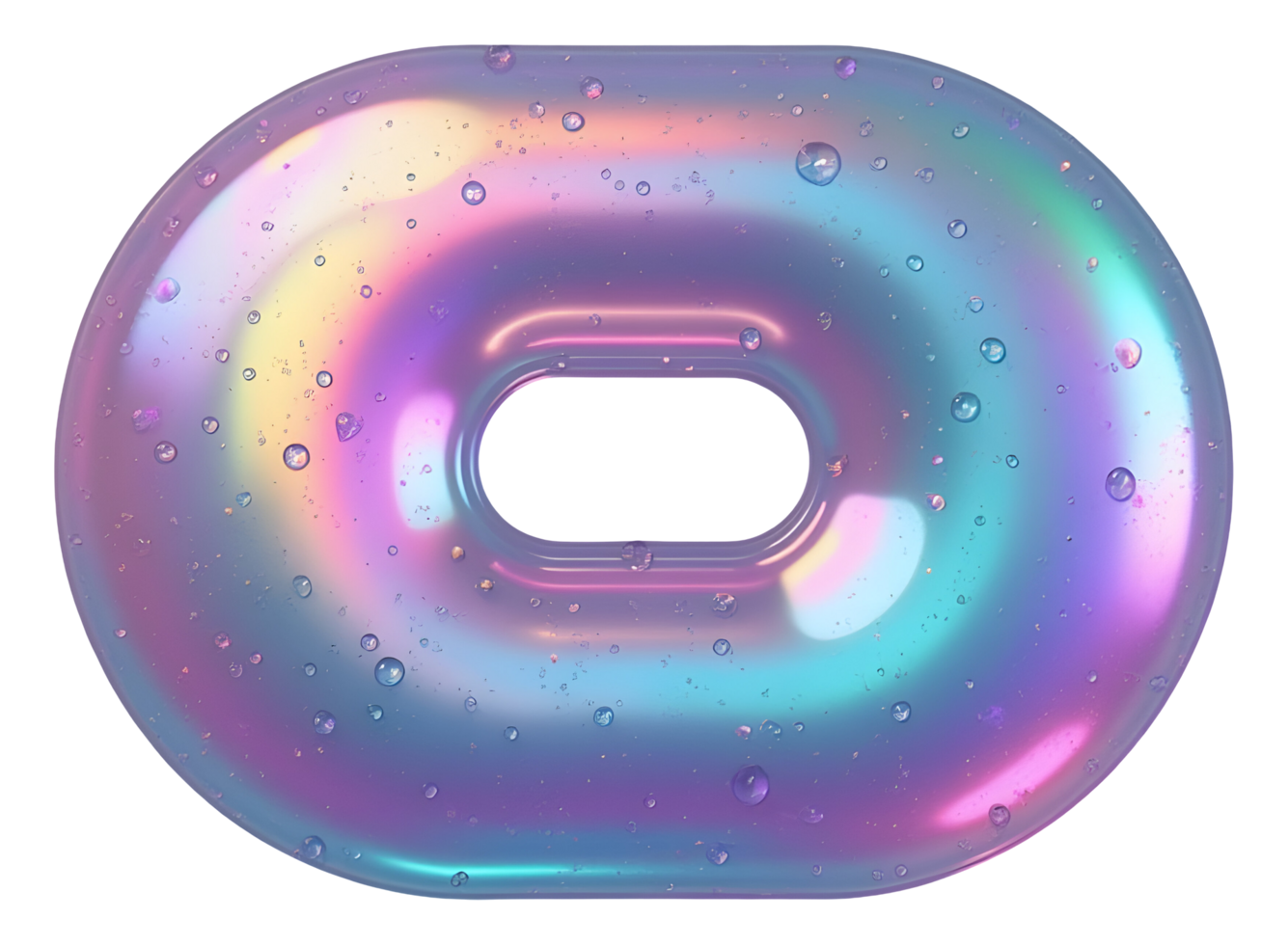 Iridescent liquid jelly oval with floating bubbles creating whimsical holographic shine png