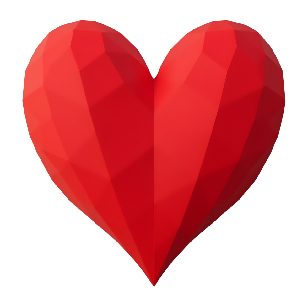 Vibrant red polygon heart shape represents love and deep passion in digital art png