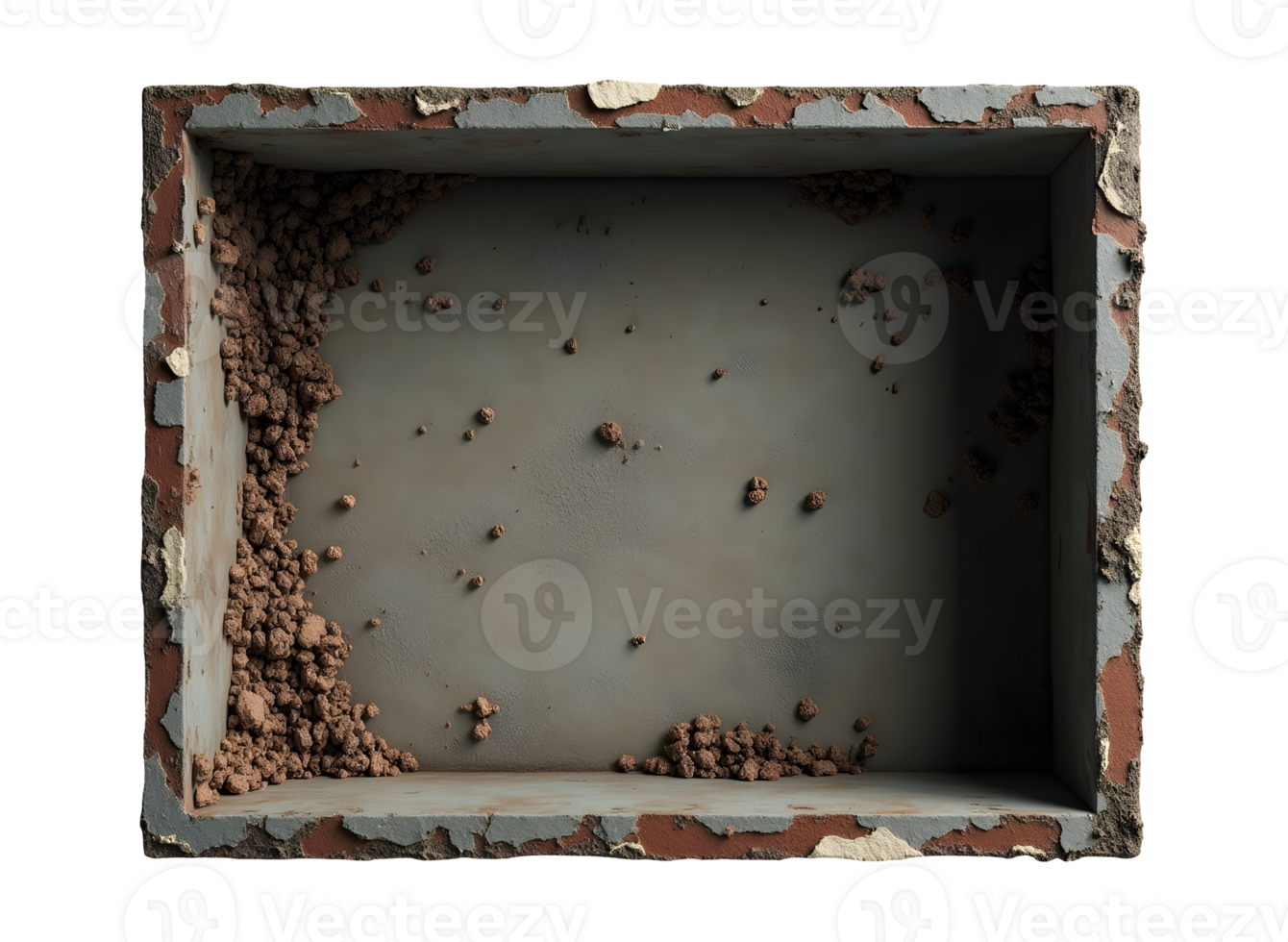 Old ruined metal container, rusty empty box showing signs of decay png