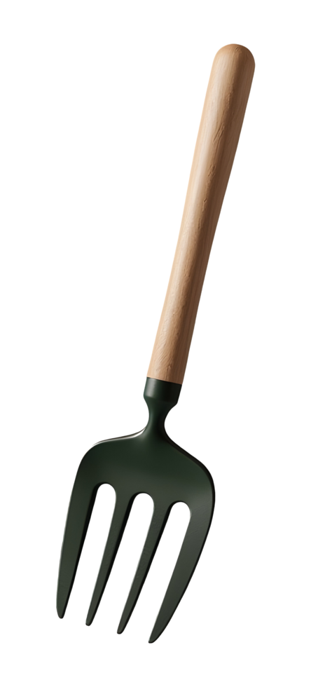 Useful garden hand fork, wooden and metal tool for gardening and digging png