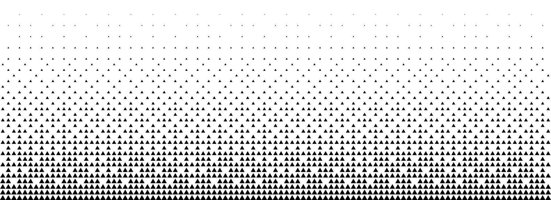 Fading triangle halftone gradient texture. Abstract geometric 8 bit background. Tech triangular binary gradation pattern. Vanishing dither arrow wallpaper for poster, banner, brochure. vector